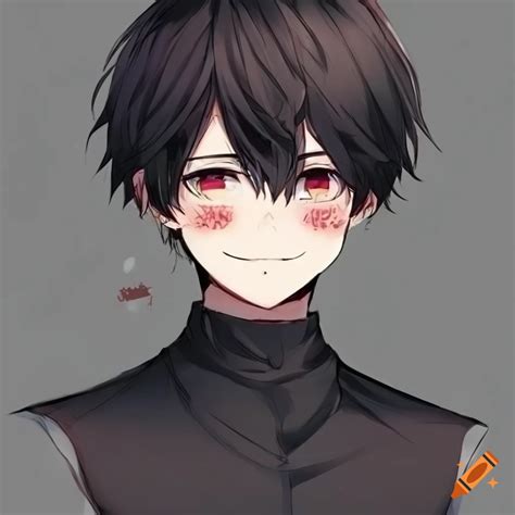 Cute anime guy, 3/4 profile, chubby cheeks , black hair on Craiyon