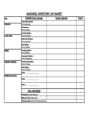 Fillable Online handsontheland ARACHNID INVENTORY DATASHEET - Hands on ...