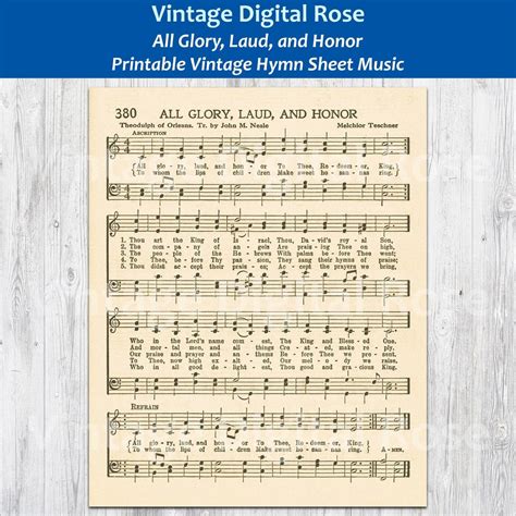 All Glory, Laud, and Honor Printable Vintage Hymn Sheet Music - Etsy