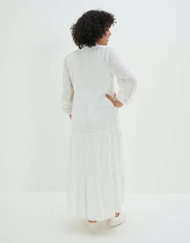 Buy American Eagle Women White Long-Sleeve Midi Shirt Dress Online - 806036
