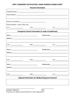 Fillable Online Emergency ContactName Address Change Form 07232015 Fax ...