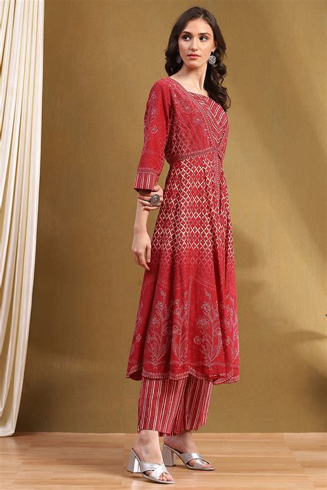 Red Modal Festive Anarkali Fusion Suit Set at Biba India