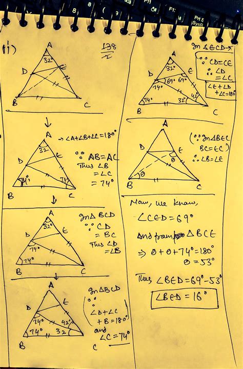 Abc is a triangle ab=ac angle bac =32 if bc=cd=ec then find bed ...