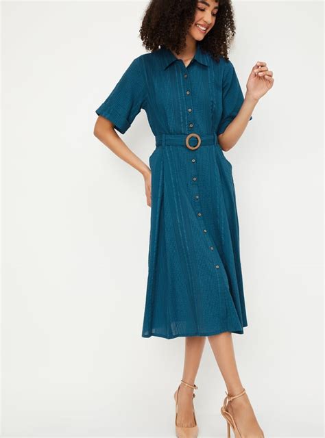 Buy Women Textured Belted Shirt Dress Online at just Rs. 999.0 ...