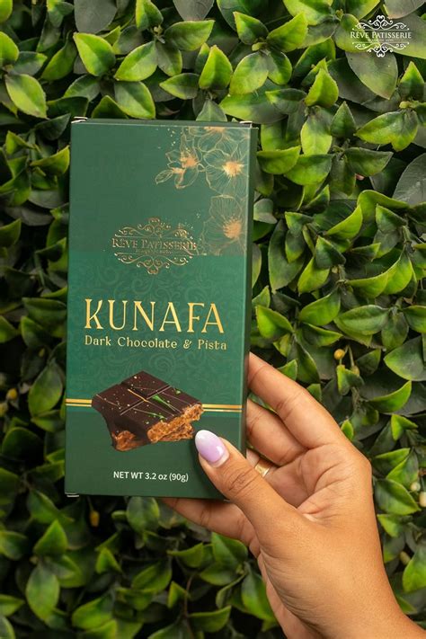 Reve Patisserie Kunafa Dark Chocolate & Pistachio Bar, 90g, Gluten Free ...