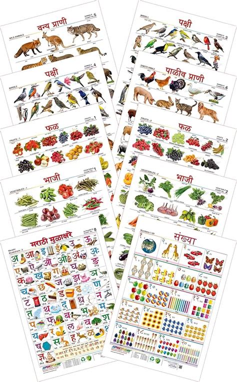 Spectrum Marathi Wall Charts (Set of 10) : (मराठी मुळाक्षरे, संख्या १ ...