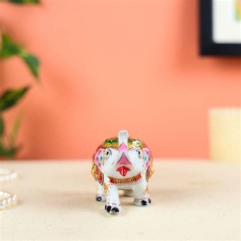 White Marble Elephant Studded With Red Stone Pieces – Ethnic India ...