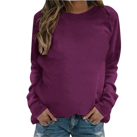 VANLOFE Women's Solid Color Long Sleeve Sweatshirt Crewneck Sweatshirt ...