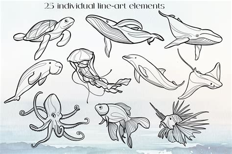 Sea Creatures Line Art SVG PNG and EPS Graphics. Marine - Etsy | Animal ...