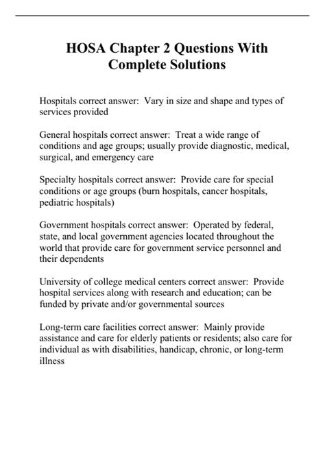 HOSA Chapter 2 Questions With Complete Solutions - HOSA - Stuvia US