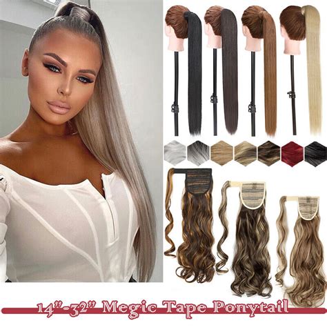 Buy Thick Straight Clip-in Ponytail Hair Extensions Real Long Natural ...