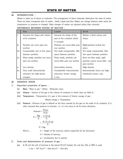 State OF Matter - notes - INTRODUCTION : Matter is made up of atoms or ...