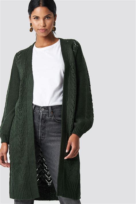 Long Knitted Cardigan Green | NA-KD
