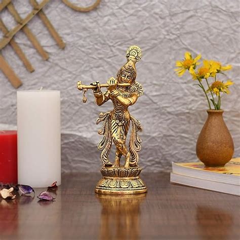Lord Krishna Idol Statue Krishna Idols Gold Plated Flute Playing Krish ...