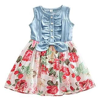 Hopscotch Baby Girls Cotton Floral Print Sleeveless Dress in Blue Color ...