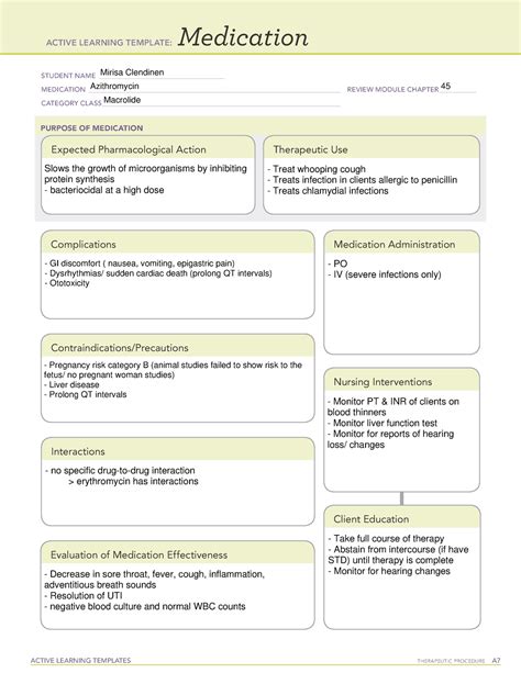 Azithromycin - Med Template ATI - ACTIVE LEARNING TEMPLATES THERAPEUTIC ...