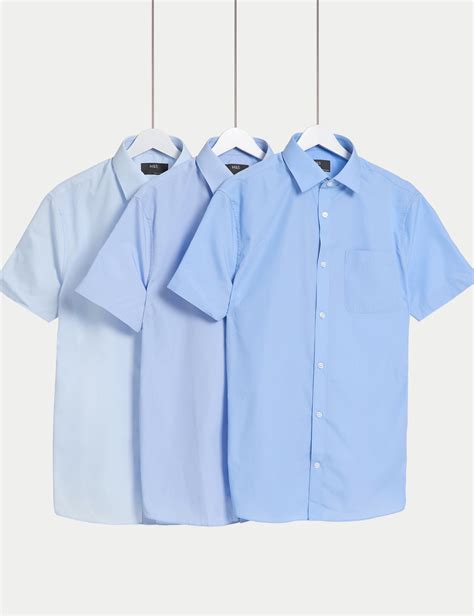 3 Pack Slim Fit Easy Iron Short Sleeve Shirts | M&S | M&S