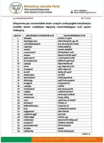 BJP releases list of 67-member candidates; Former DGP R Sreelekha to ...