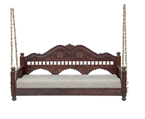 3 Seater Wooden Jhula/Oonjal - Carved Back Support Indoor Swing, Teak ...