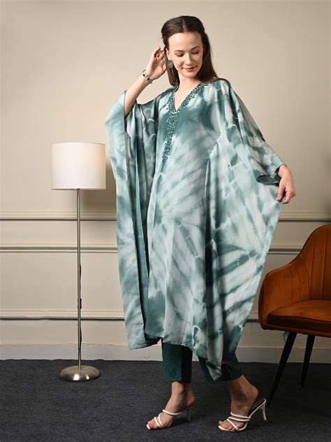 Pastel Green Tie & Dye Kaftan Coord Set – Blisstara