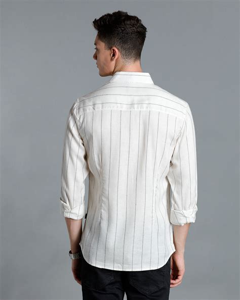 IDENTITI Men Slim Fit Regular Collar Striped Shirt In Offwhite