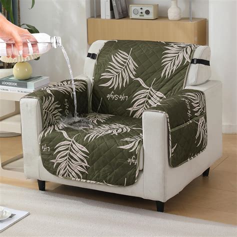 Palm Leaves Olive Print Quilted Waterproof Sofa Mat – HOKIPO | Har Ghar ...