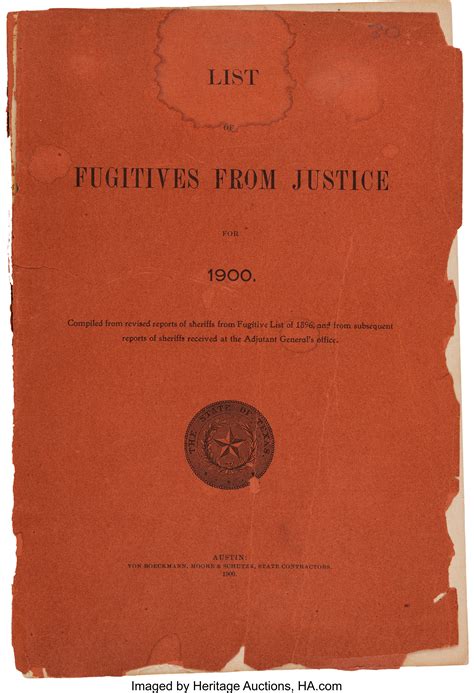 [Texas Rangers]. List of Fugitives from Justice for 1900.... Books | Lot #44340 | Heritage Auctions