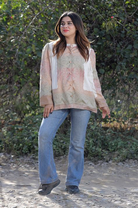 Pearl white colour antique jamawar pashmina jacket with beautiful