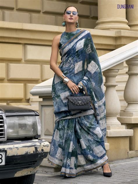 Shop Dark Blue Viscose Mul Batik Printed Saree | Dungrani