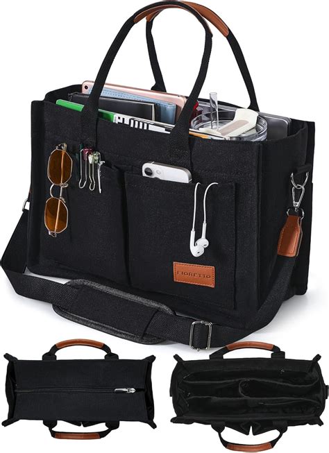 Amazon.com: FIORETTO Canvas Tote Bag for Women with Zipper Closure ...