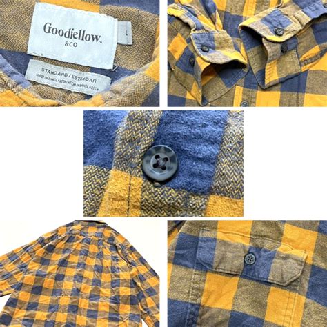 1点物 GOODFELLOWネルシャツ長袖ブロックチェックシャツ古着メンズLレディースOKアメカジ90sストリート/スポーツブランド黒オレンジ ...