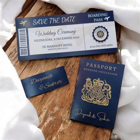 KL2181-1 Passport Wedding Card (1 Paper Passport, 1 Boarding Pass, 1 B ...