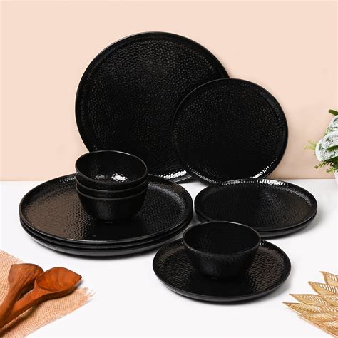 MARKET99 Black Hammered Melamine Dinner Set – 12 Pcs