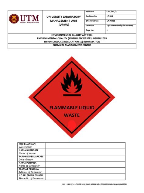 Label No.2 Flammable Liquids Waste | PDF