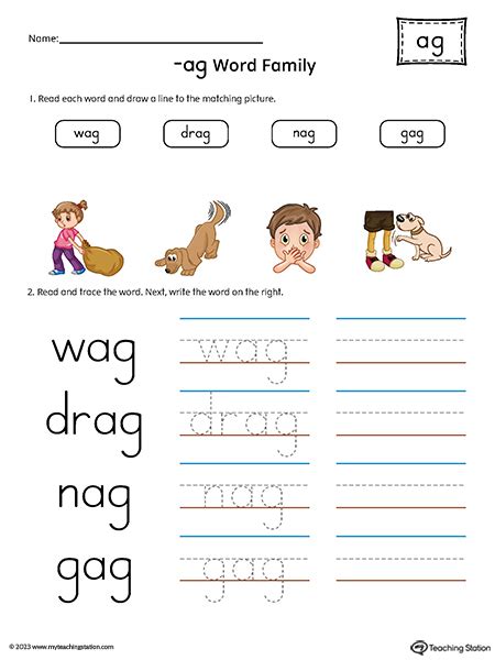 AG Word Family Match and Spell Words Printable PDF | MyTeachingStation.com