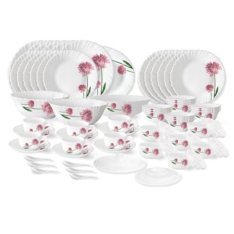 Larah by Borosil Nargis Fluted Series Opalware Dinner Set | 66 Pieces ...