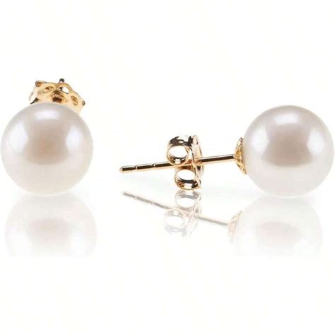 PAVOI 18K Gold Plated Sterling Silver Round Stud White Simulated Shell ...