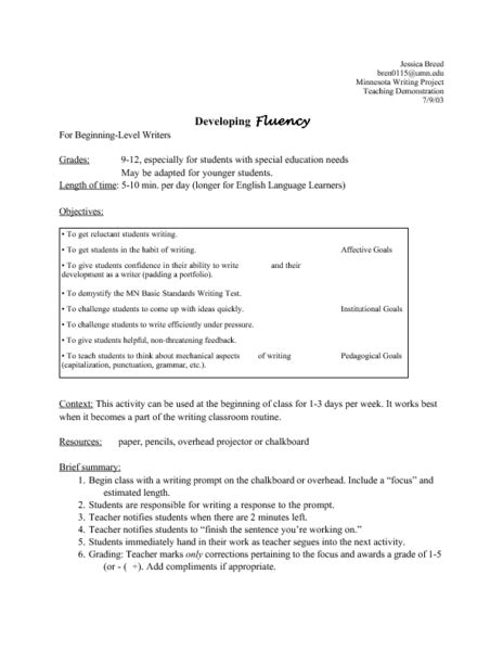 Image result for Fluency Lesson Plan Examples