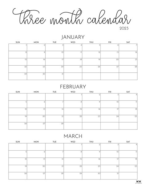 2025 Calendar 3 Months Printable
