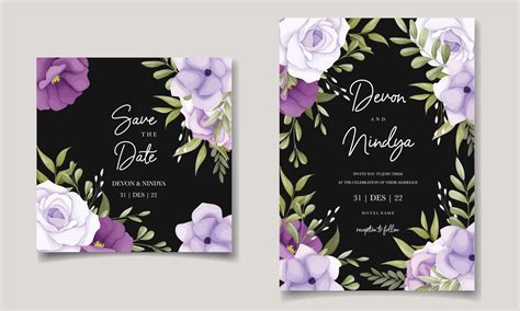 Beautiful purple flower wedding invitation card design 12678921 Vector ...