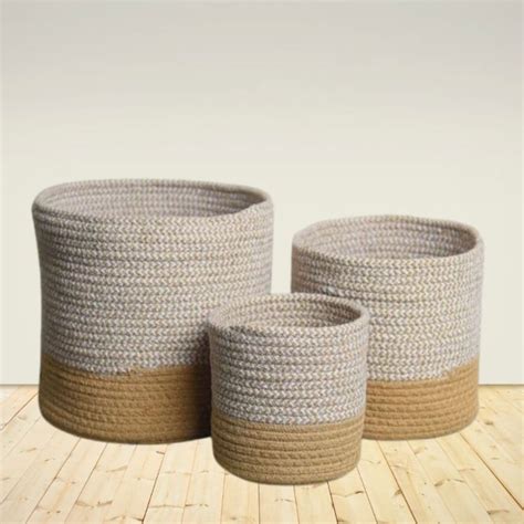 Dual Tone Jute Storage Baskets | Set of 3 – Dusaan