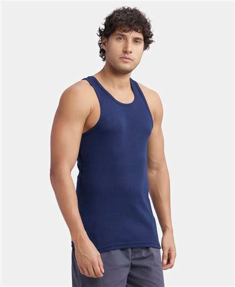 Buy Super Combed Cotton Rib Round Neck with Racerback Gym Vest - Navy ...