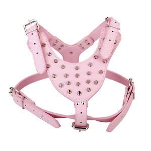 Pink Rivets PU Dog Harness Walking Collar for Pitbull Mastiff Boxer ...