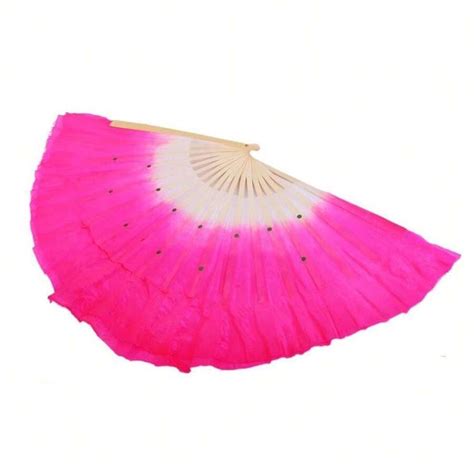 Éventail de danse court en bambou avec voile de soie rose art populaire ...
