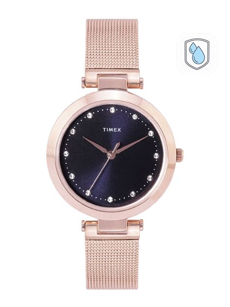 Timex Women Black Dial & Rose Gold Toned Analogue Watch TWEL11824 ...