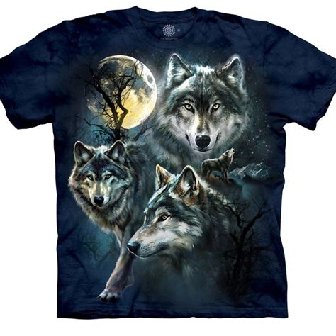 The Mountain Wolf Family Howling Moon Wolves Collage Blue T-Shirt Adult ...