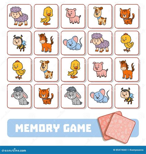 Memory Game for Children, Cards with Farm Animals Stock Vector ...