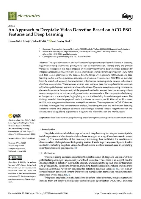 Electronics 2024: Deepfake Video Detection Using ACO and Deep Learning ...