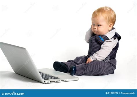 Baby thinking laptop stock image. Image of child, adorable - 21073277