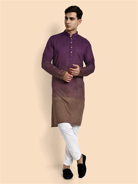 Fusion Wine–Peach Cotton Kurta with Chikankari & Sequin Work – House of ...